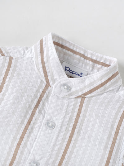 Popees Baby Boys Striped Cotton Half Sleeve Shirt with Mandarin Collar| 3M–24M