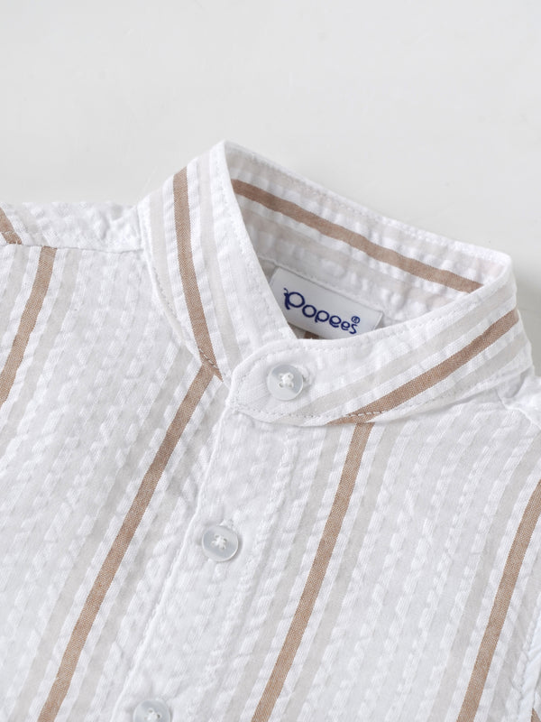 Popees Baby Boys Striped Cotton Half Sleeve Shirt with Mandarin Collar| 3M–24M