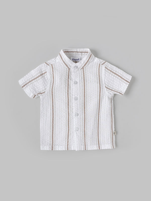 Popees Baby Boys Striped Cotton Half Sleeve Shirt with Mandarin Collar| 3M–24M