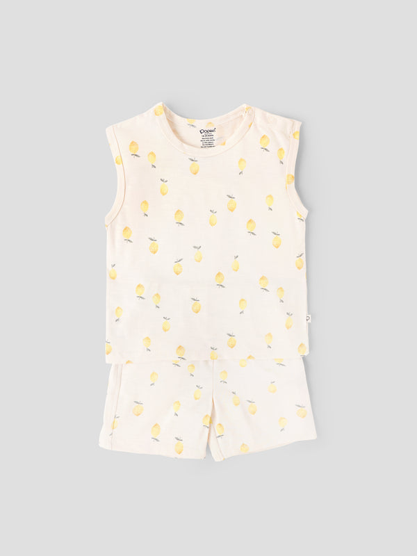 Popees Baby Boys Cotton Sleeveless Top & Shorts Set| Cream| 3-36 Months