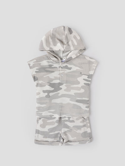 Popees Baby Boys Cap Sleeves Cotton Hooded Top & Shorts Set| Grey| 3-24 Months