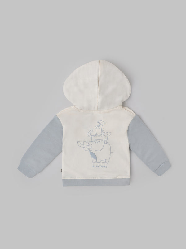 Popees Baby Boy Hooded Sweatshirt| Blue & Cream| 3-24 Months