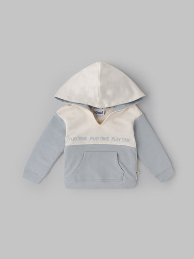 Popees Baby Boy Hooded Sweatshirt| Blue & Cream| 3-24 Months
