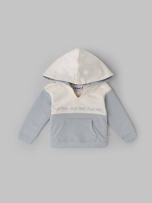 Popees Baby Boy Hooded Sweatshirt| Blue & Cream| 3-24 Months