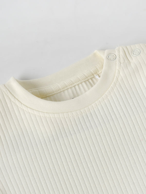 Popees Baby Boys Rib Knit Cotton T-Shirt with Snap Button| 3–36 Months