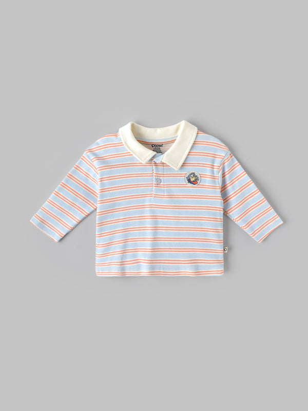 Popees Baby Boys Full Sleeve Cotton Polo T-Shirt| Blue & Orange| 3-36 Months