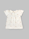 Popees Baby Girls Short Sleeve Cotton Dress| Off White| 3-24 Months