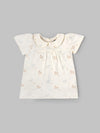 Popees Baby Girls Short Sleeve Cotton Dress| Off White| 3-24 Months
