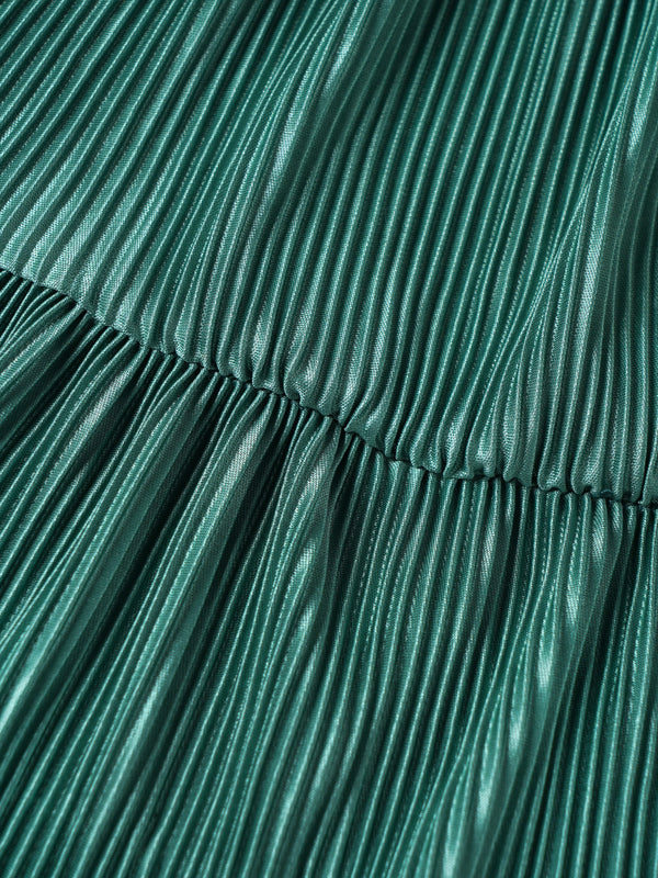 Popees Baby Girls Teal Green Pleated Full Sleeve Party Dress| 3 Months–36 Months