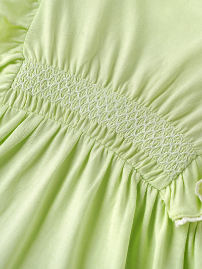Popees Baby Girls Ruffle Sleeve Cotton Dress| Light Green| 6 - 24 Months