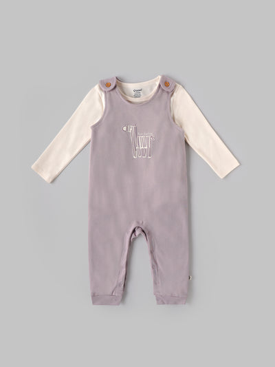 Popees Baby Girls Lavender Dungaree Set with Inner T-Shirt |Cotton Outfit (3M–24M)