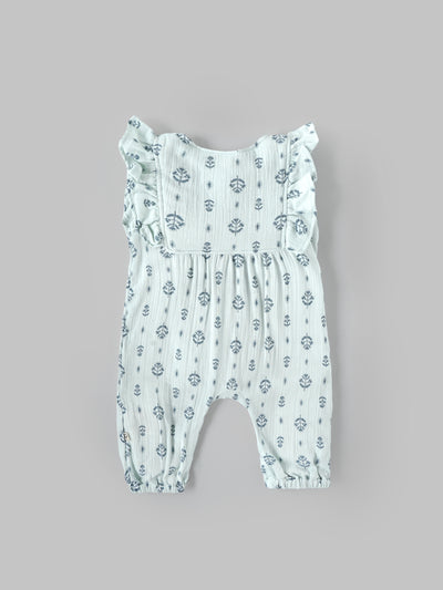 Popees Baby Girls Mint Green Floral Print Cotton Muslin Jumpsuit| 3–24 Months