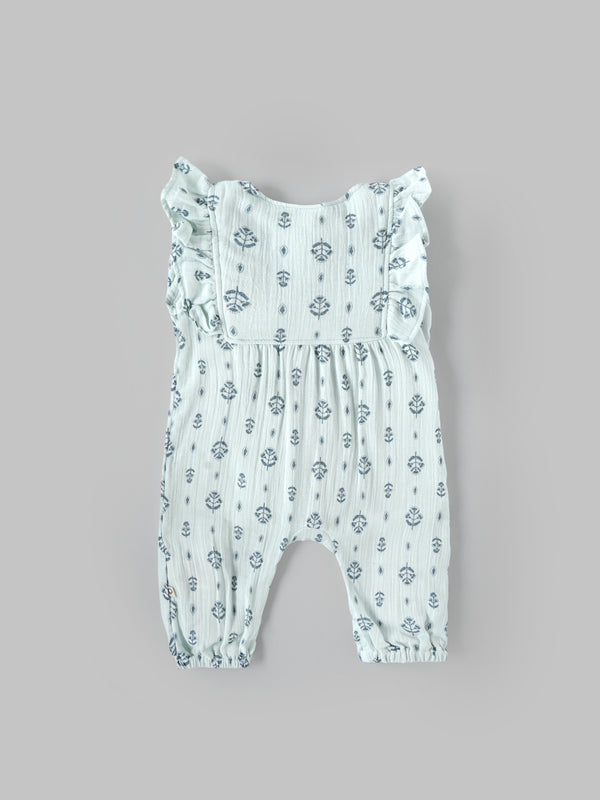 Popees Baby Girls Mint Green Floral Print Cotton Muslin Jumpsuit| 3–24 Months