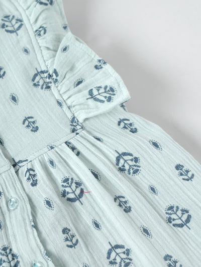 Popees Baby Girls Mint Green Floral Print Cotton Muslin Jumpsuit| 3–24 Months