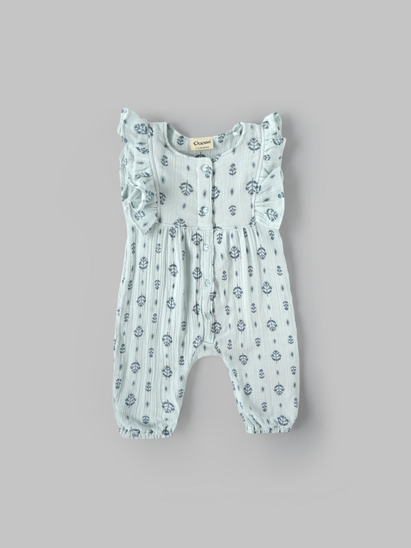 Popees Baby Girls Mint Green Floral Print Cotton Muslin Jumpsuit| 3–24 Months