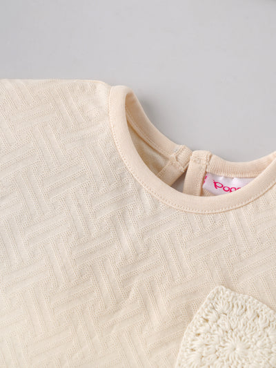 Popees Baby Girls Short Sleeve Cotton Co-ord Set| Cream| 3-24 Months