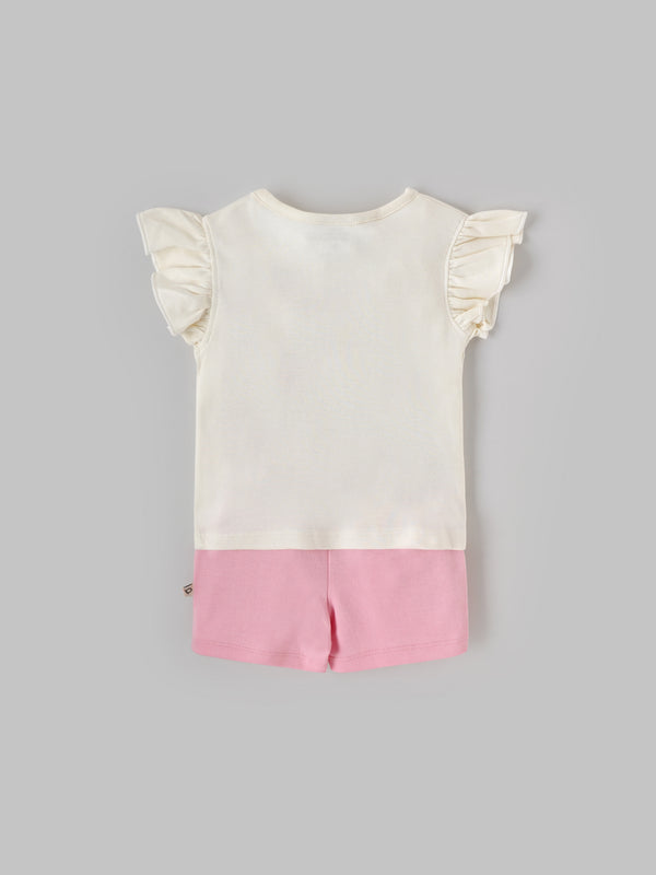 Popees Girls Half-Sleeve Shoulder Open Co-ord Set (3-24 Months) Made of Organic Bamboo Cotton Fabric