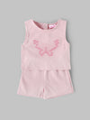 Popees Baby Girls Sleeveless Cotton Top & Shorts Set|Butterfly Embroidery Summer Outfit |3–24 Months