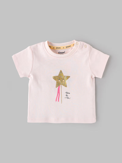 Popees Baby Girls Light Peach Pink T-Shirt | Daily Wear Cotton (3 M to 24 M)