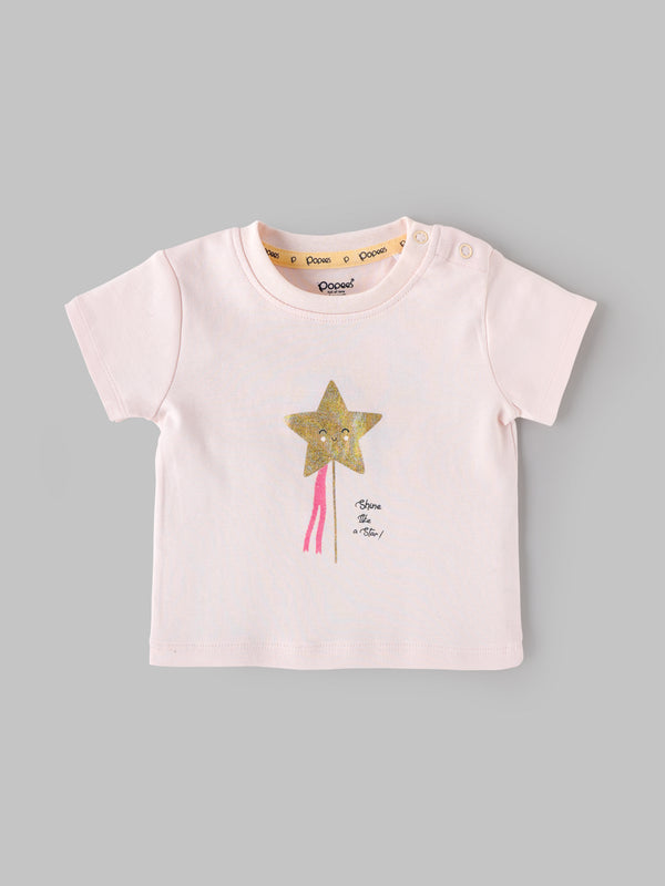 Popees Baby Girls Light Peach Pink T-Shirt | Daily Wear Cotton (3 M to 24 M)