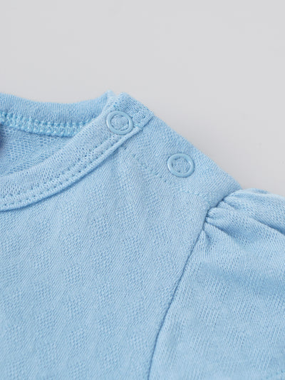 Popees Baby Girls Short Puff Sleeves Cotton Top| Blue| 3-36 Months