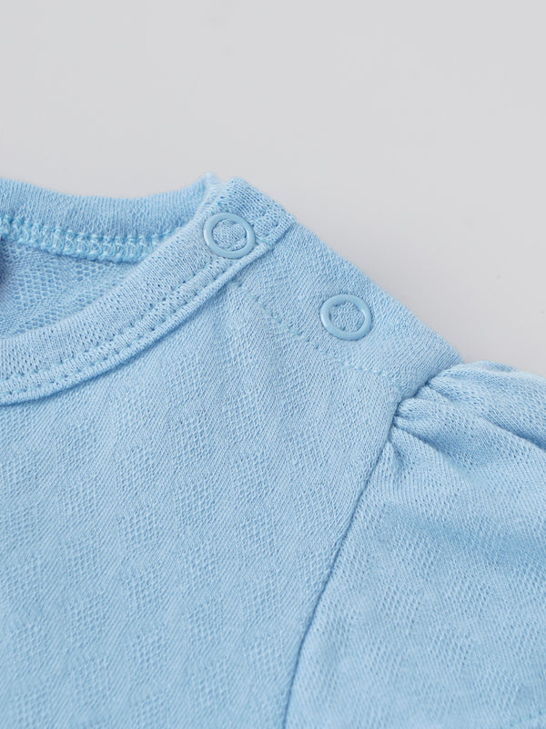 Popees Baby Girls Short Puff Sleeves Cotton Top| Blue| 3-36 Months