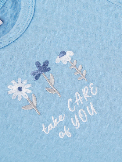 Popees Baby Girls Short Puff Sleeves Cotton Top| Blue| 3-36 Months