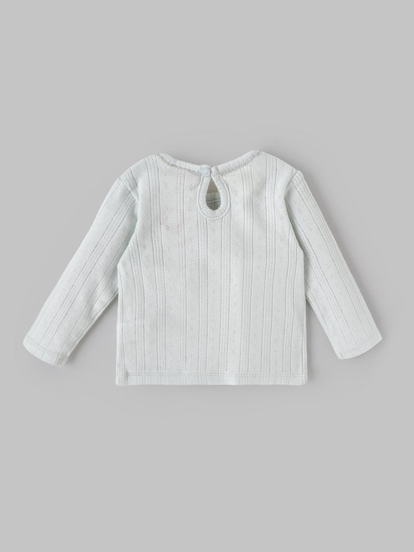 Popees Baby Girls Cotton Knit Top |Pointelle Full Sleeve with Back Button (3M–24M)