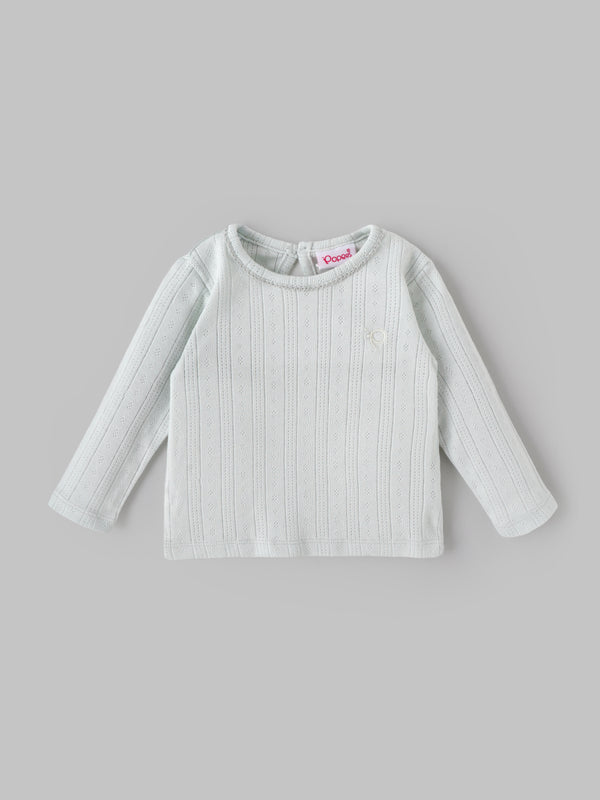 Popees Baby Girls Cotton Knit Top |Pointelle Full Sleeve with Back Button (3M–24M)