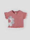 Popees Baby Girls Flower Print Short Sleeve Cotton Top| Pink| 3 to 36 Months