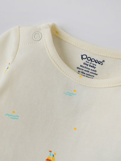 Popees Baby Boys Full Sleeve Cotton Bodysuit| Off-White| 3-36 Months