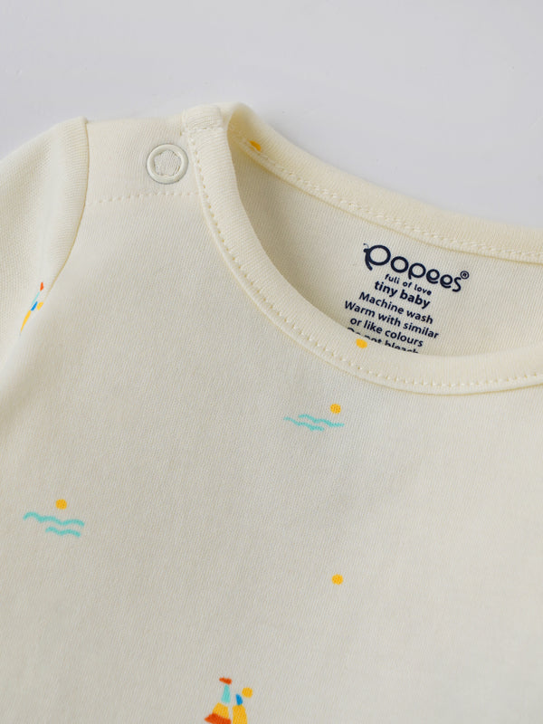 Popees Baby Boys Full Sleeve Cotton Bodysuit| Off-White| 3-36 Months