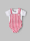 Popees Baby Boys Striped Dungaree Set with Soft Cotton Round Neck T-Shirt & Button Strap Closure| NB–9 Months