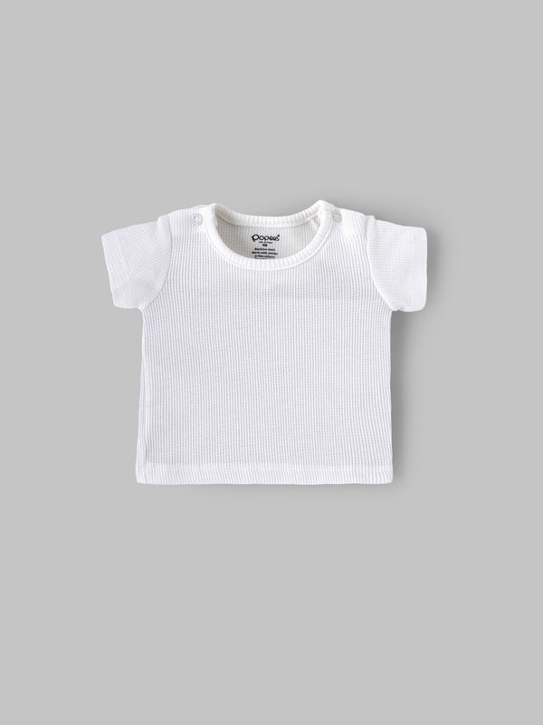 Popees Baby Boys Striped Dungaree Set with Soft Cotton Round Neck T-Shirt & Button Strap Closure| NB–9 Months