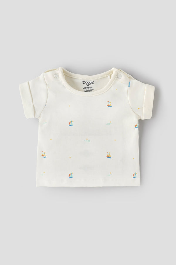 Popees Baby Boys Cotton Dungaree Romper Set with T-Shirt| Newborn–9M, Summer Outfit