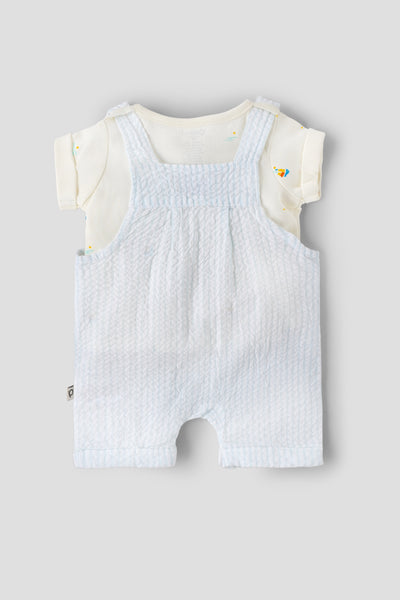 Popees Baby Boys Cotton Dungaree Romper Set with T-Shirt| Newborn–9M, Summer Outfit