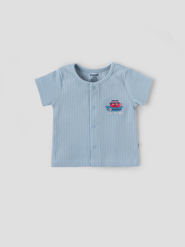 Popees Baby Boys Cotton T Shirt| Light Blue| Tiny Baby, Newborn -9 Months