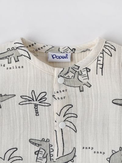 Popees Baby Boys Full Sleeve Muslin Cotton Jhabla| Off-White| 0-12 Months