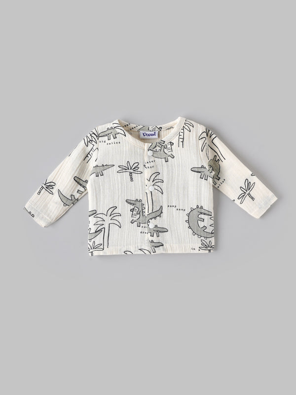 Popees Baby Boys Full Sleeve Muslin Cotton Jhabla| Off-White| 0-12 Months
