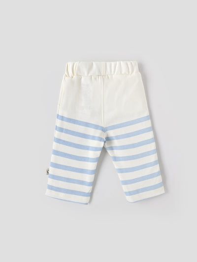 Popees Baby Boys Striped Cotton Blend Full-Length Pants with Elastic Waistband| Newborn to 9 Months
