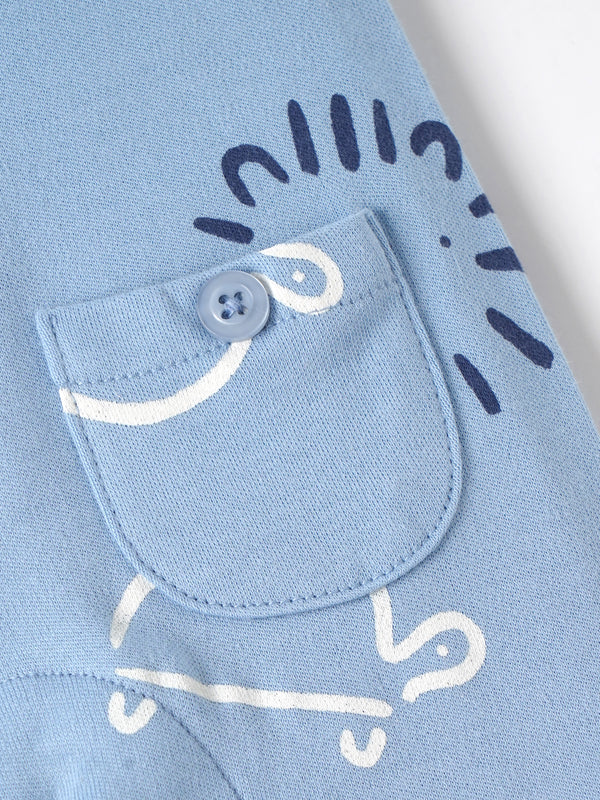 Popees Baby Boys Printed Cotton Romper Set with Cap |Henley Snap Romper (0M–9M)