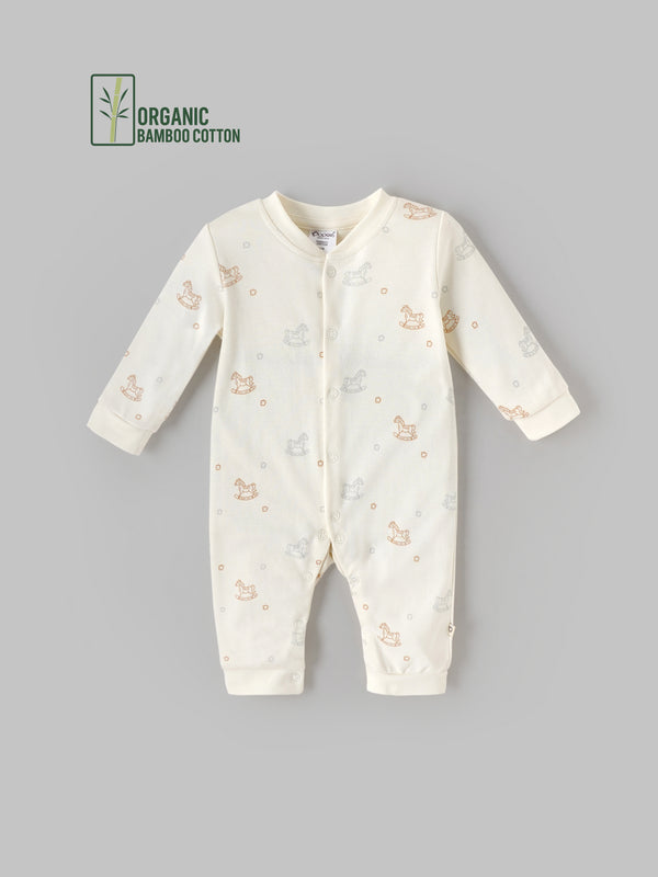 Popees Boys Full-Sleeve Front Open Romper (0-6 Months) Made of Organic Bamboo Cotton Fabric