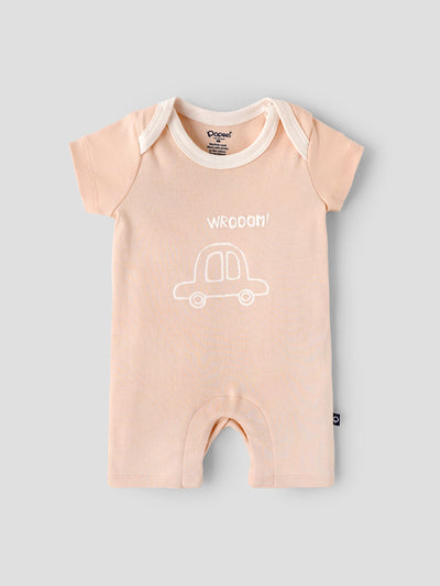 Popees Baby Boys Cotton Car Print Romper| Soft Breathable Short Sleeve Onesie (Tiny, Newborn–6 Months)