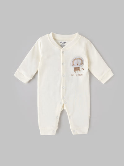 Popees Baby Boys Cotton Full Sleeve Romper| Off White| Tiny Baby, Newborn To 6 Months