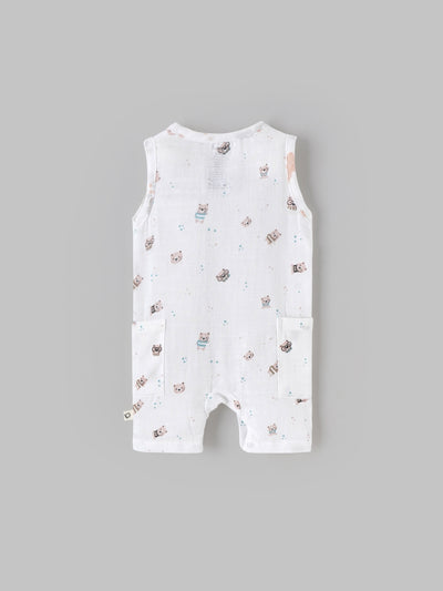 Popees Baby Boys Sleeveless Bear Print Romper| Tiny, 0–6 Months