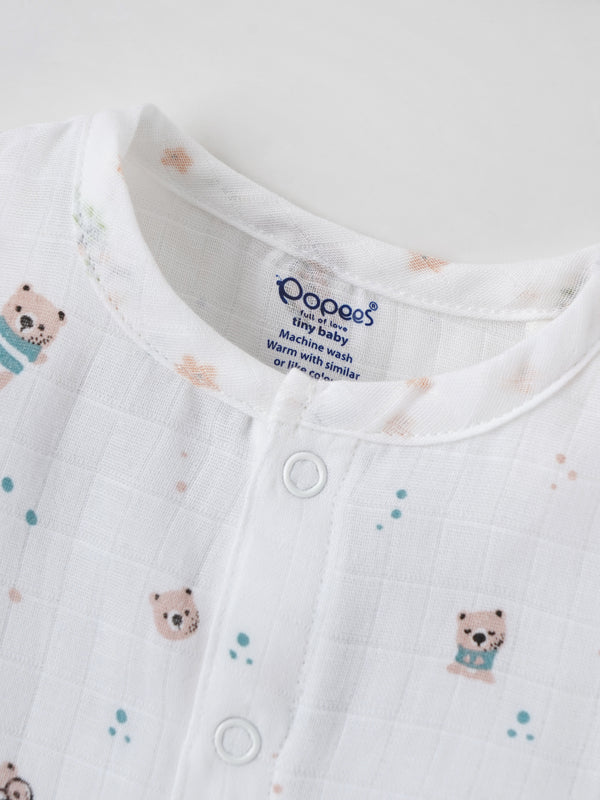 Popees Baby Boys Sleeveless Bear Print Romper| Tiny, 0–6 Months