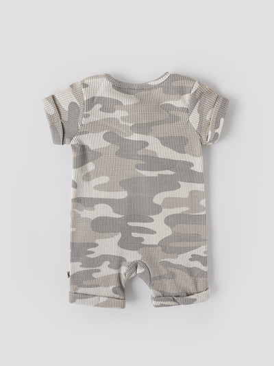 Popees Baby Camouflage Romper Set|Soft Waffle Cotton 3-Piece Outfit with Cap & Mittens |Newborn–9 Months