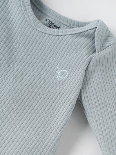 Popees Baby Boys Ribbed Cotton Full Sleeve Romper with Snap Closure| Tiny Baby, Newborn-6 Months