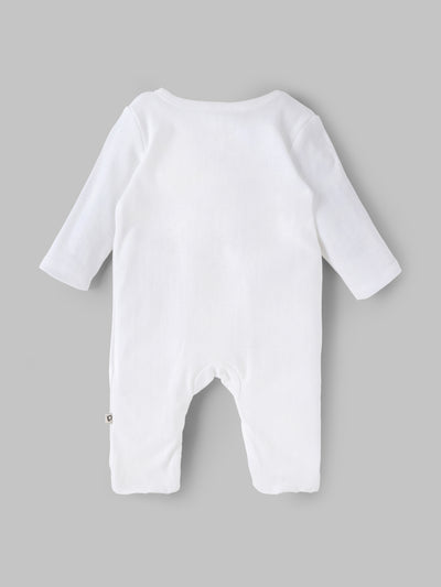 Popees Baby Boys White Cotton Full-Length Sleepsuit| Tiny Baby, Newborn to 6 Months