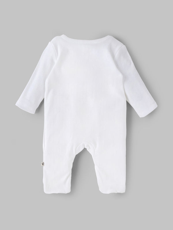 Popees Baby Boys White Cotton Full-Length Sleepsuit| Tiny Baby, Newborn to 6 Months